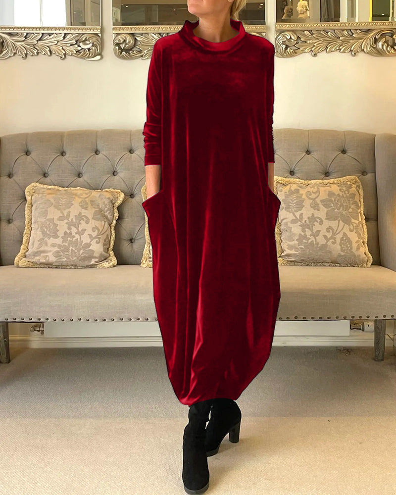 Comfortable Velvet Dress with Handy Pockets
