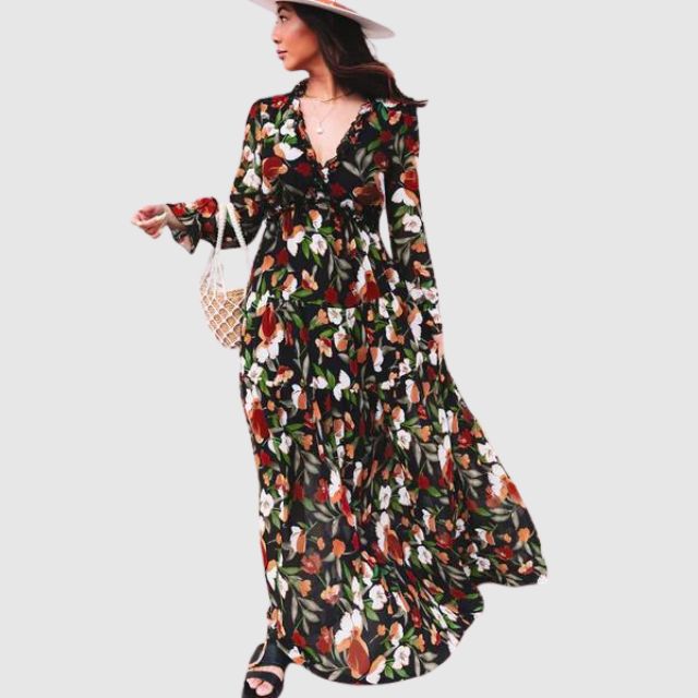 Chiffon Maxi Dress with Floral Print