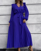 Elegant Pleated V-Neck Maxi Dress - Ideal for Every Occasion