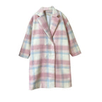 Damira - Women's Double-Breasted Coat in Pastel Check Wool Blend