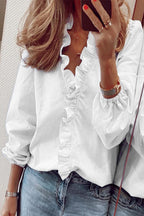 Ruffled Long Sleeve V-Neck Blouse