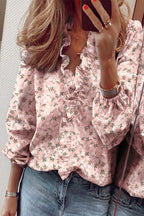 Ruffled Long Sleeve V-Neck Blouse