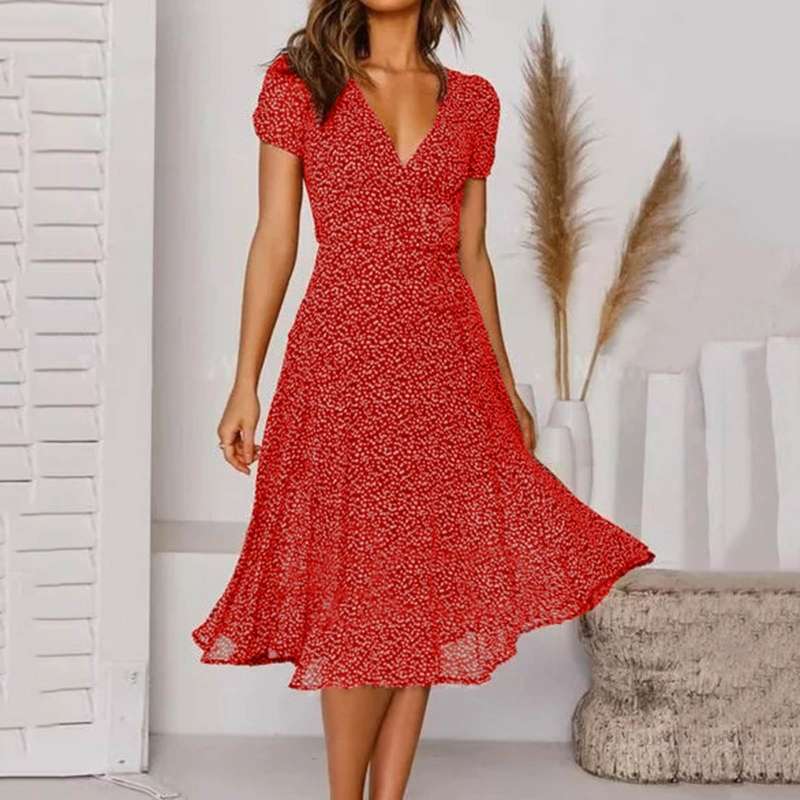 Flowy Hem V-Neck A-Line Dress