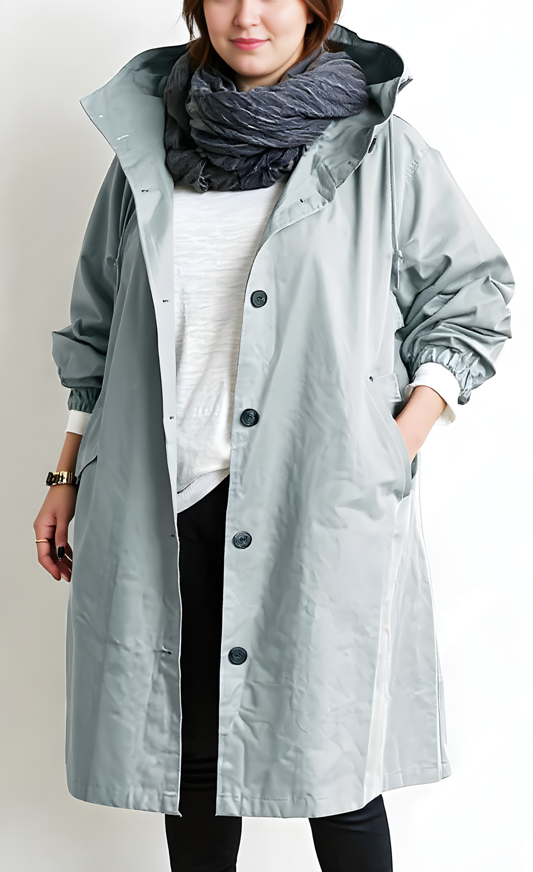 Plus Size Hooded Trench Coat for Women