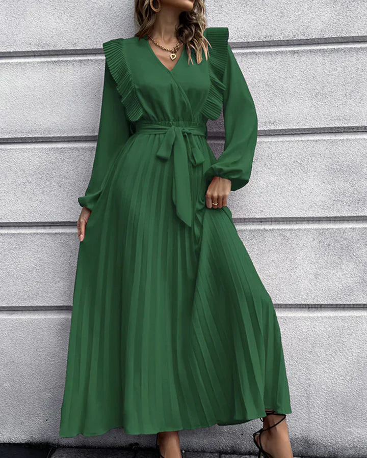 Elegant Pleated V-Neck Maxi Dress - Ideal for Every Occasion