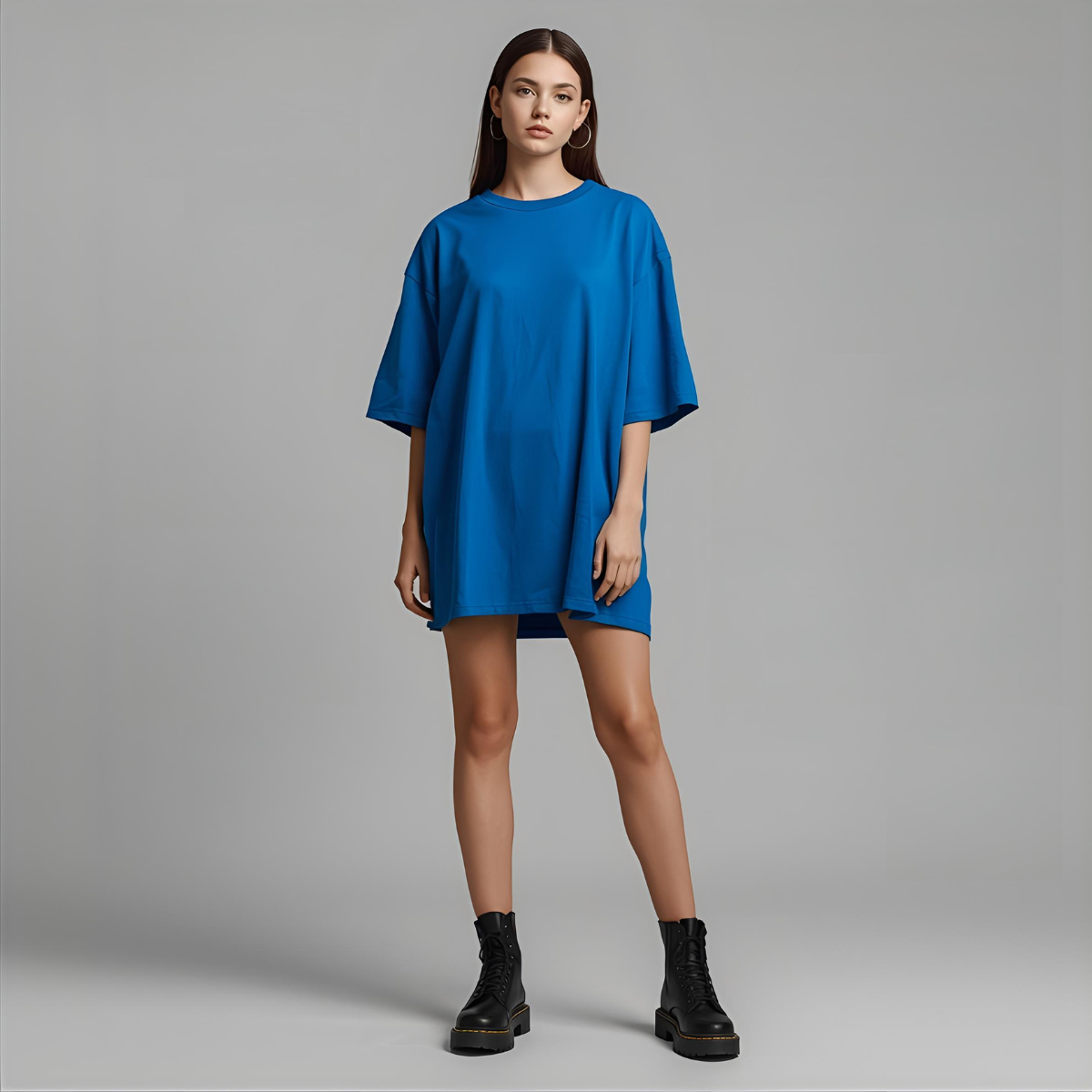 AZURINA | Blue Oversized Relaxed-Fit T-Shirt