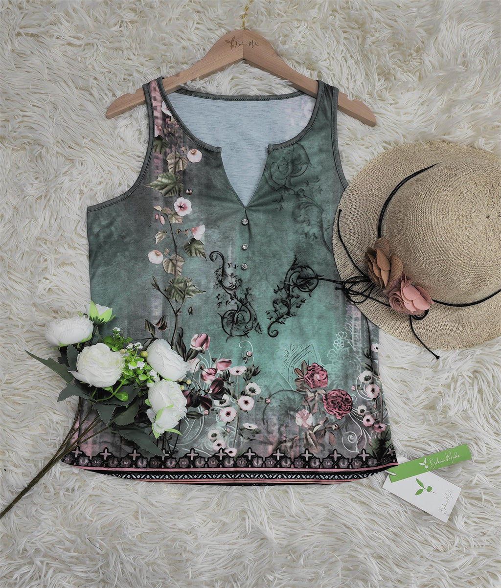 Floral Print Watercolor Sleeveless Top