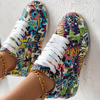 Graffiti Print Layered Sneakers for Women
