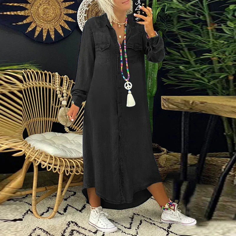 Solid Color Denim Dress for Women