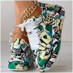 Graffiti Print Layered Sneakers for Women