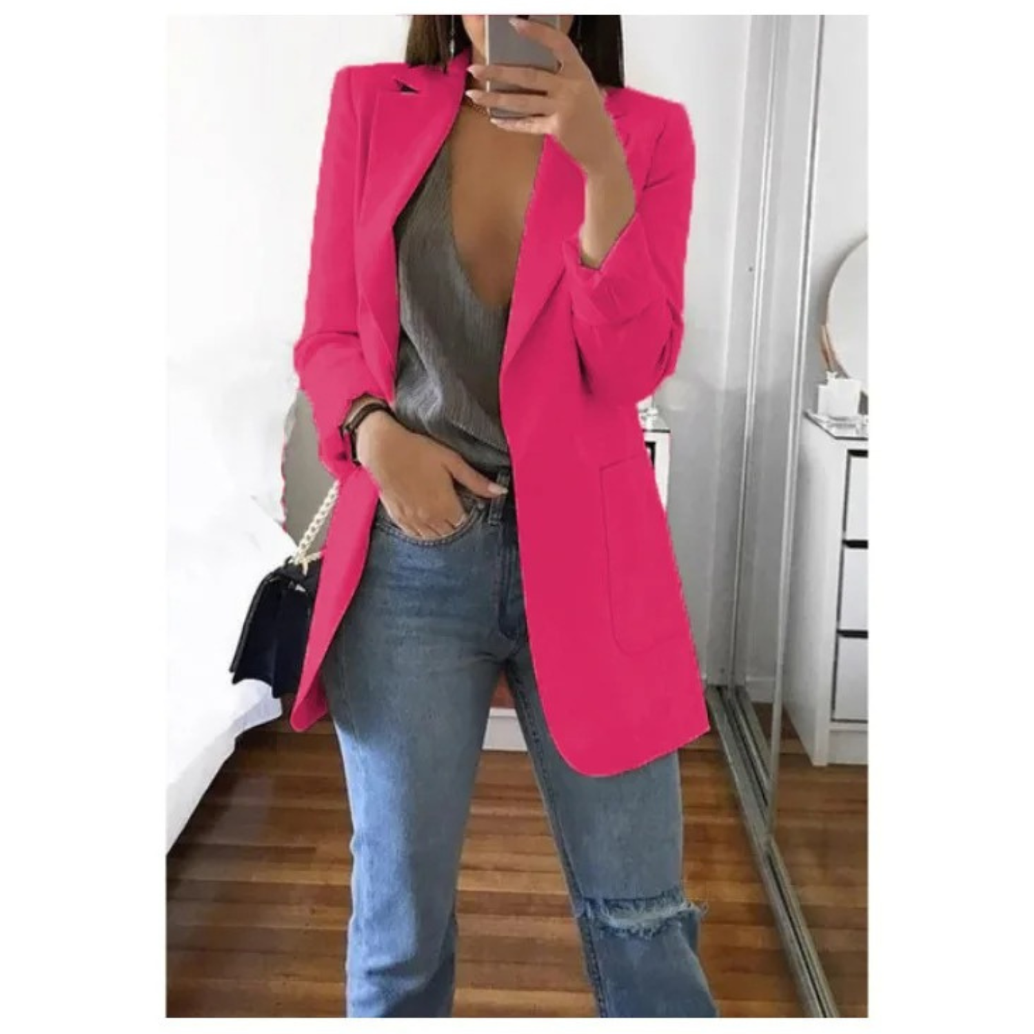 Women's Printed Double-Breasted Blazer - Ideal for Office Wear