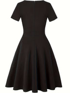 Blue Dress with Elegant Lace Accents and Tailored Waist