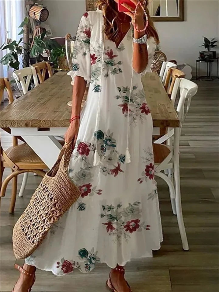 Elegant Floral V-Neck Maxi Dress
