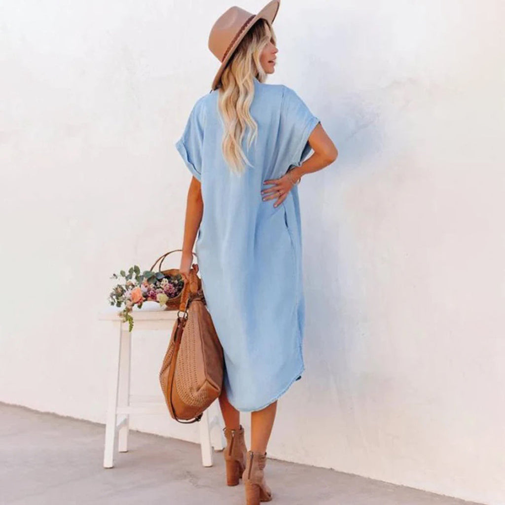 Denim Dress with Short Sleeves - Ayla