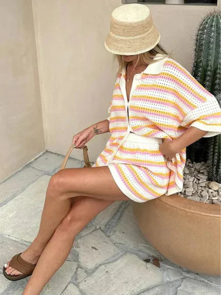 Women's Striped Contrast 2-Piece Knit Ensemble