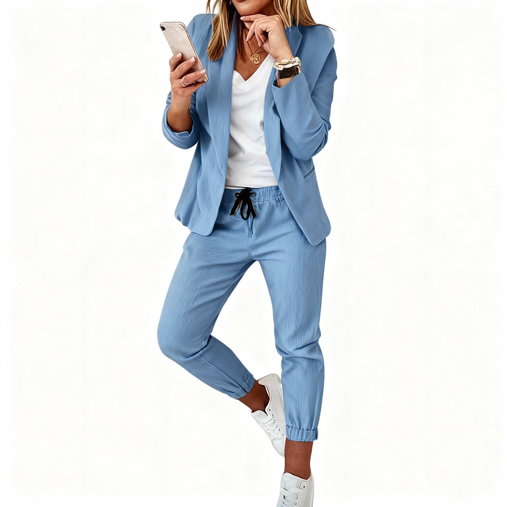 Chic Women's Blazer and Jogger Set – Coordinated Blazer and Pants Ensemble