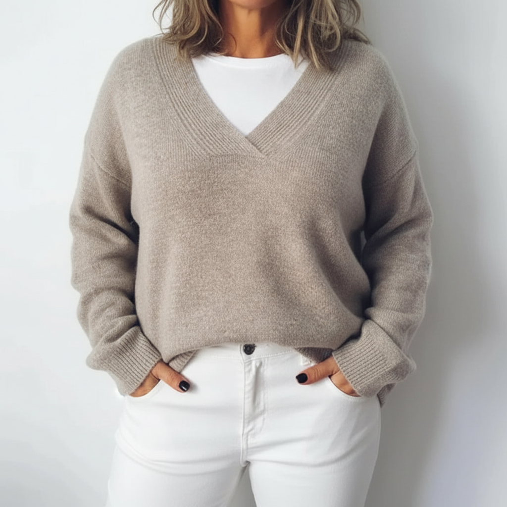 Luxury V-Neck Oversized Knit Sweater for Plus Size Women