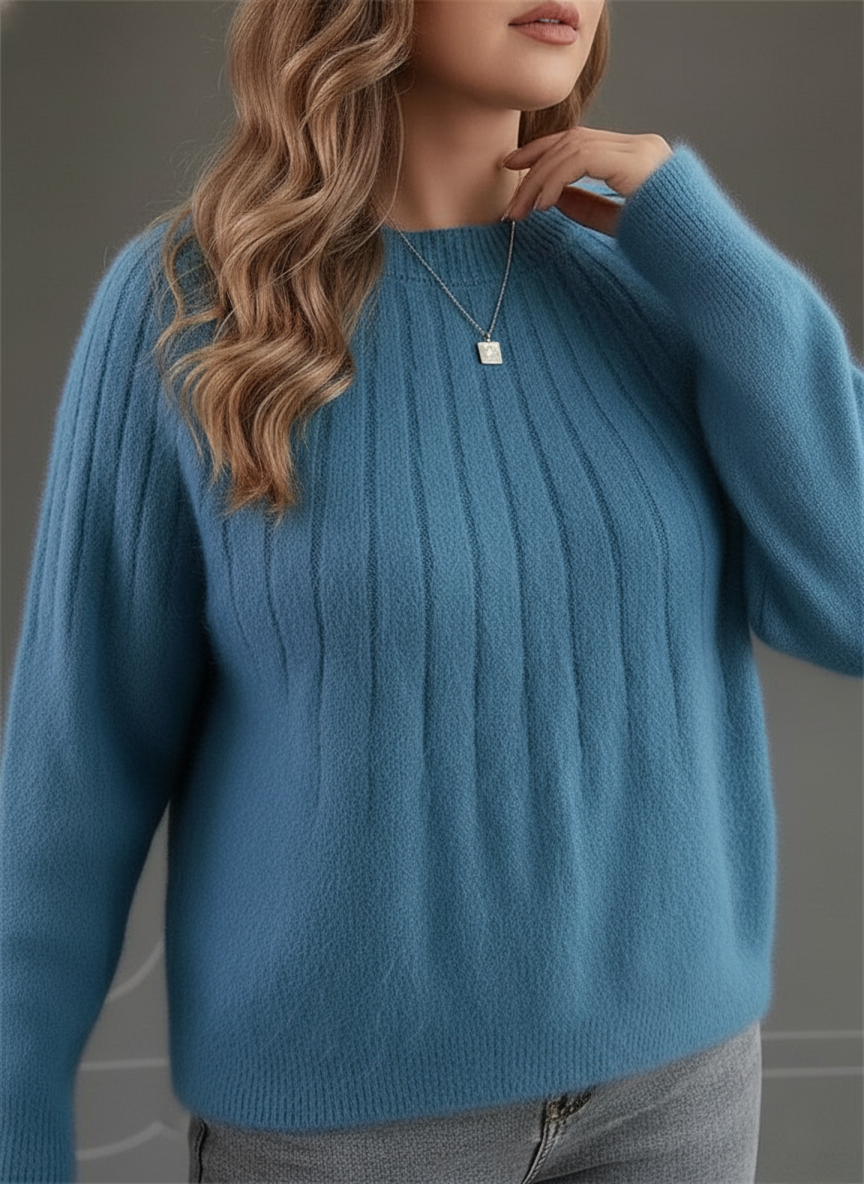 Plus Size Women's Comfortable Ribbed Knit Sweater