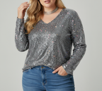 Chic V-Neck Shimmering Top for Women | Plus Sizes Offered
