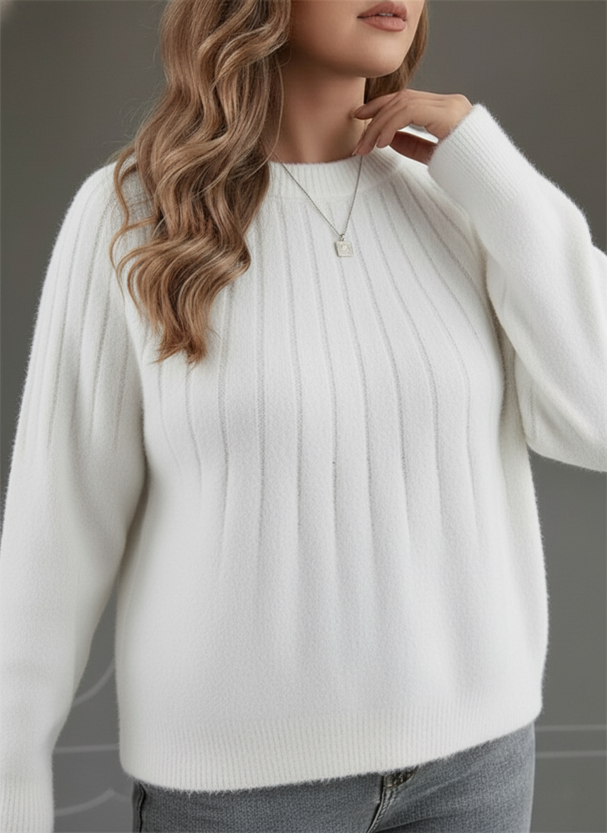 Plus Size Women's Comfortable Ribbed Knit Sweater
