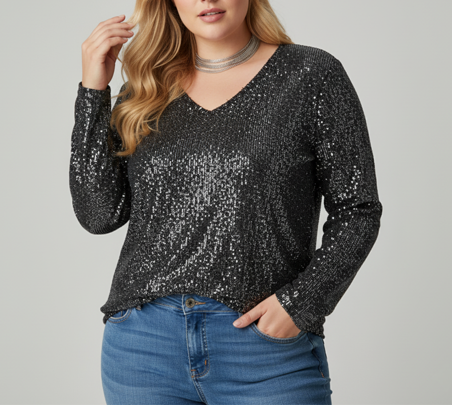 Chic V-Neck Shimmering Top for Women | Plus Sizes Offered