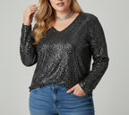 Chic V-Neck Shimmering Top for Women | Plus Sizes Offered