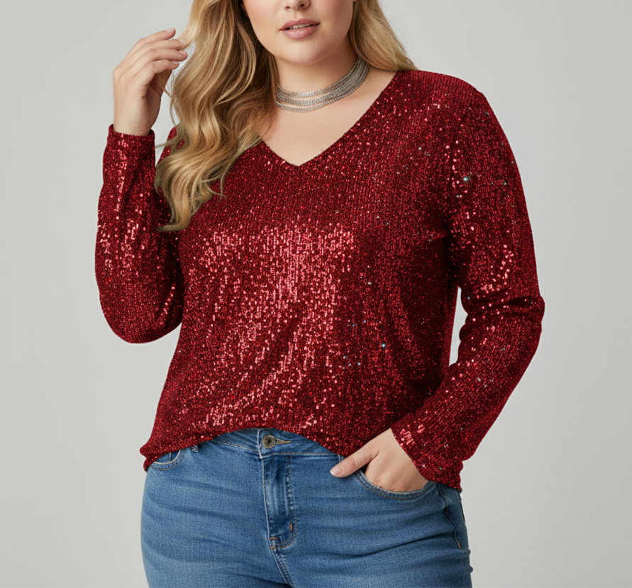 Chic V-Neck Shimmering Top for Women | Plus Sizes Offered
