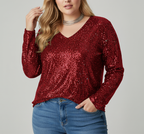 Chic V-Neck Shimmering Top for Women | Plus Sizes Offered