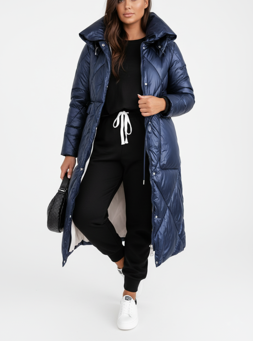 Grace - Elegant Long Puffer Jacket for Plus Size Women with Stand-Up Collar