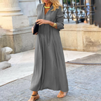 Stylish V-Neck Maxi Dress for Summer with Elbow-Length Sleeves