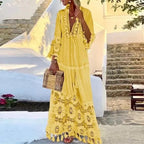 Boho Chic Lace and Fringe Maxi Dress