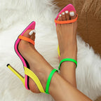 Eye-Catching High-Heel Sandals with Neon Straps