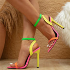 Eye-Catching High-Heel Sandals with Neon Straps