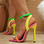 Eye-Catching High-Heel Sandals with Neon Straps
