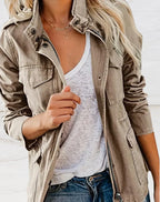 Women's Long Sleeve Jacket Featuring Four Practical Pockets