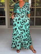 Women's V-Neck Leopard Print Dress Ensemble