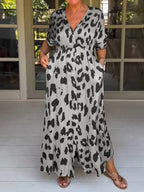 Women's V-Neck Leopard Print Dress Ensemble