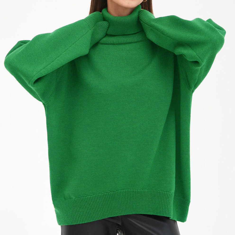 Women's Oversized Turtleneck Pullover Sweater - Basic Knit