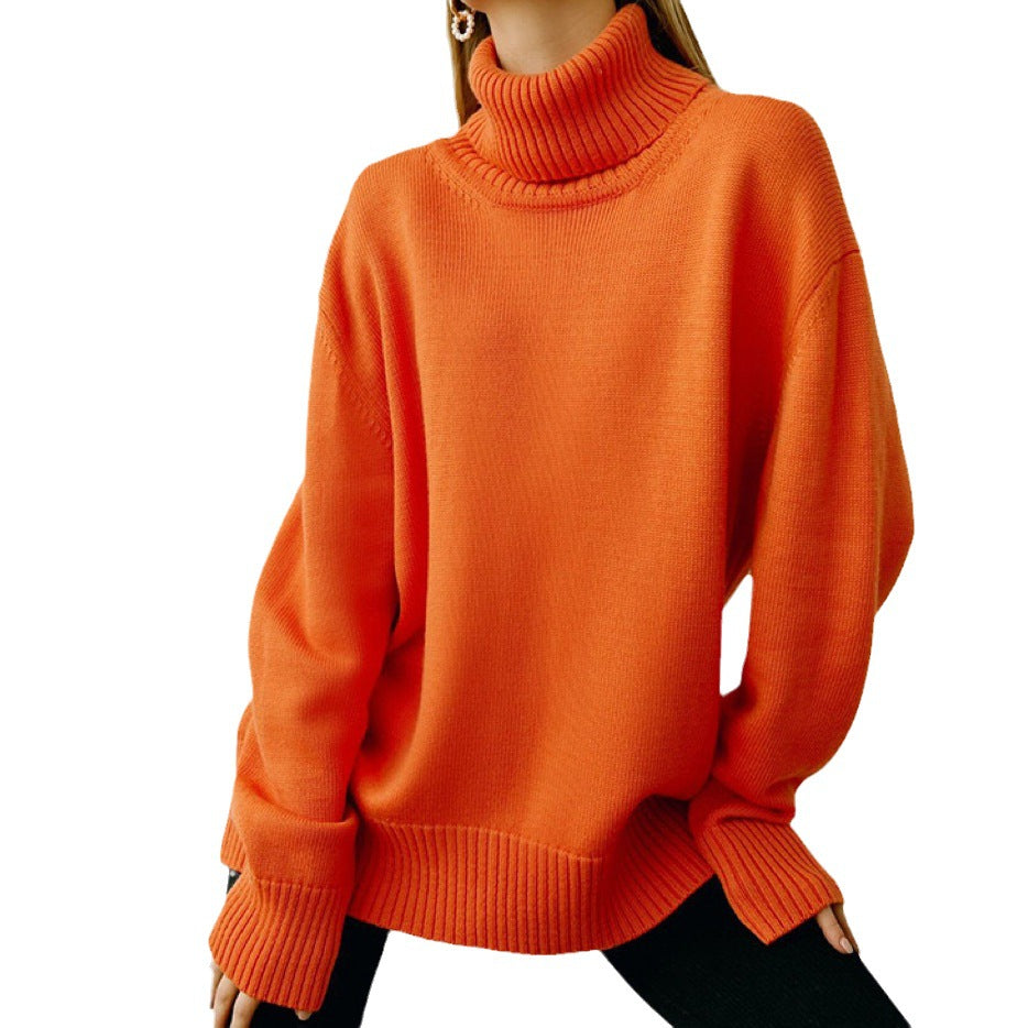 Women's Oversized Turtleneck Pullover Sweater - Basic Knit