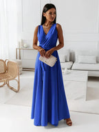 Solid Color V-Neck Maxi Dress for Women