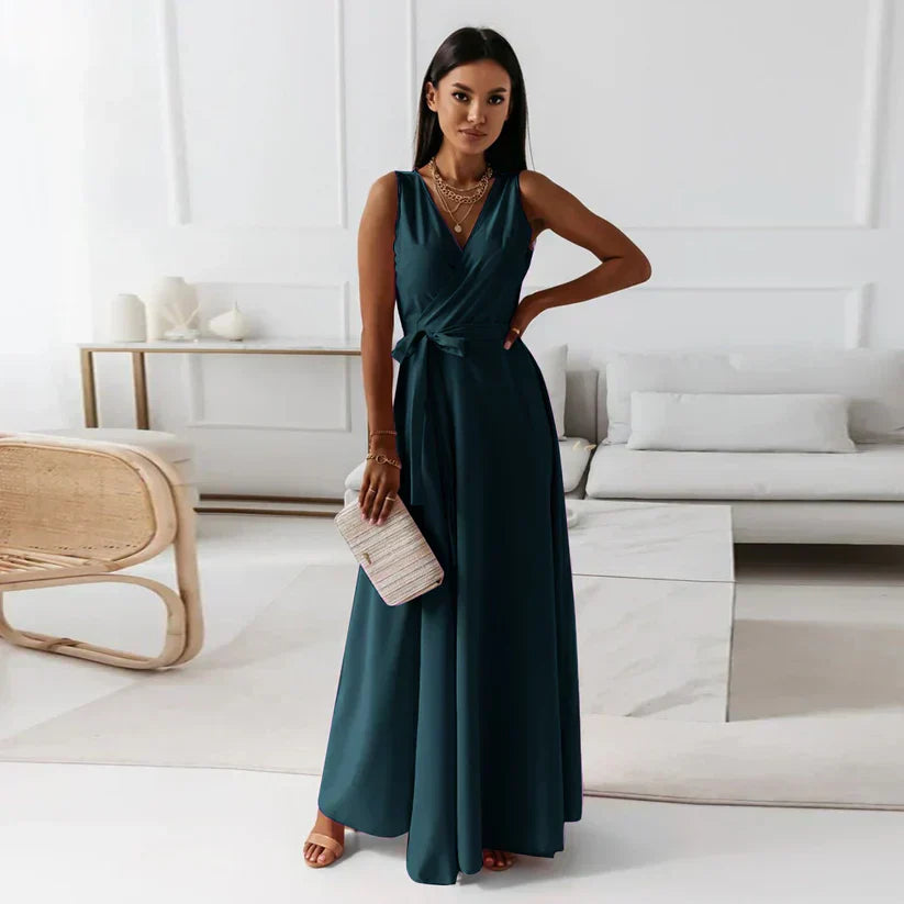 Solid Color V-Neck Maxi Dress for Women