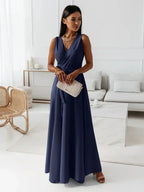 Solid Color V-Neck Maxi Dress for Women