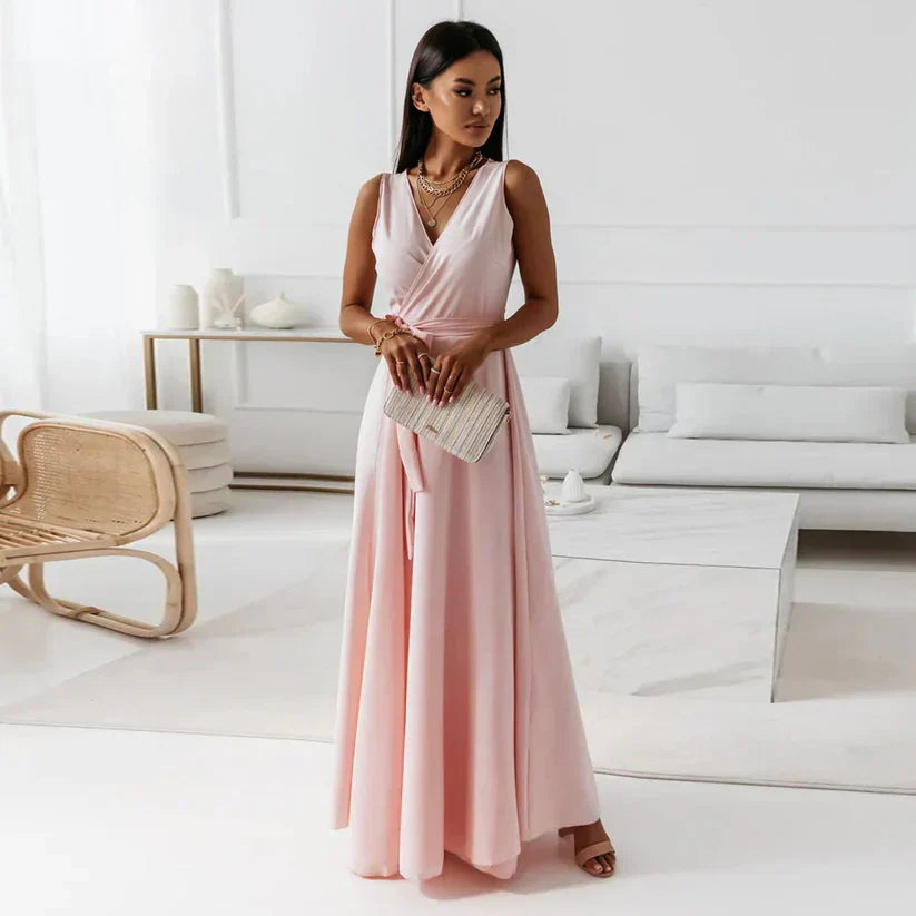 Solid Color V-Neck Maxi Dress for Women