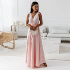 Solid Color V-Neck Maxi Dress for Women