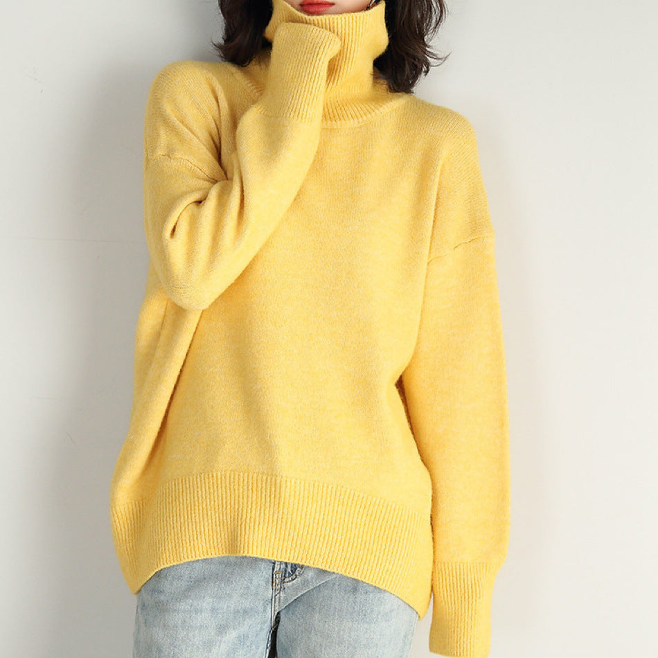 Women's Oversized Turtleneck Pullover Sweater - Basic Knit