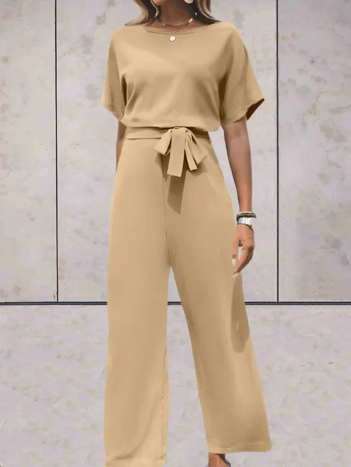 Short Sleeve Solid Color Jumpsuit with a Relaxed Fit