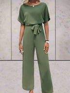 Short Sleeve Solid Color Jumpsuit with a Relaxed Fit