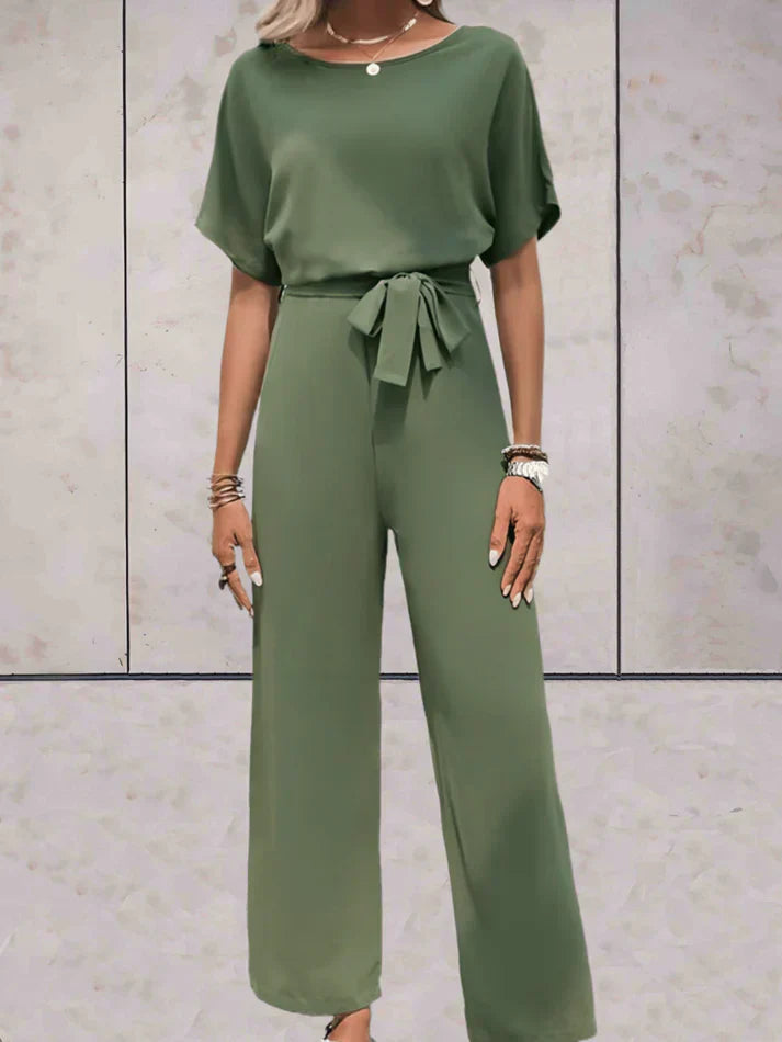 Short Sleeve Solid Color Jumpsuit with a Relaxed Fit