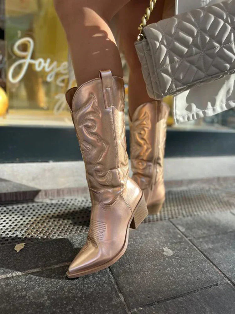Stylish Metallic Western Ankle Boots