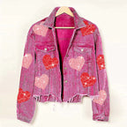 Heart-Shaped Sequin Corduroy Jacket